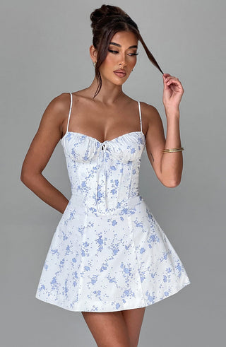 Lacey Mini Dress - Blue Ditsy Print - glavon