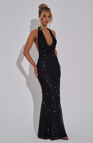 Lorena Maxi Dress - Black Lined - glavon