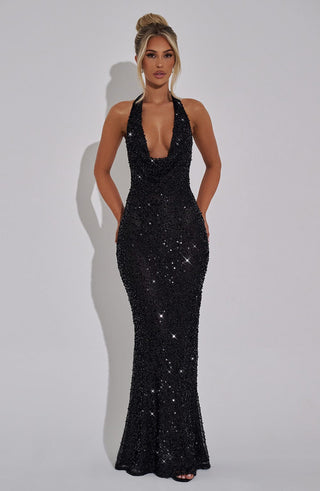 Lorena Maxi Dress - Black Lined - glavon