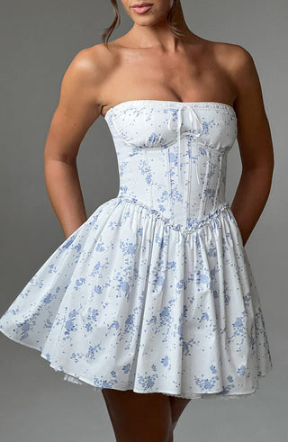 Maeve Mini Dress - Blue Ditsy Print - glavon