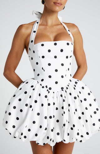 Maricia Mini Dress - Black Polka Dot Print - glavon