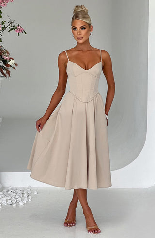 Mariella Midi Dress - Beige - glavon