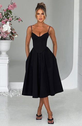 Mariella Midi Dress - Black - glavon