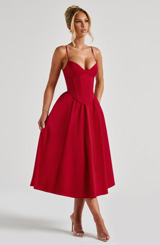 Mariella Midi Dress - Red - glavon