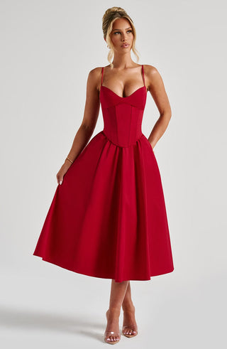 Mariella Midi Dress - Red - glavon