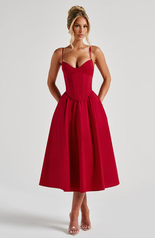 Mariella Midi Dress - Red - glavon