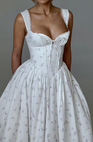 Marlena Midi Dress - White Multi Floral Print - glavon
