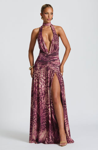 Melania Maxi Dress - Magenta Orchid Print - glavon