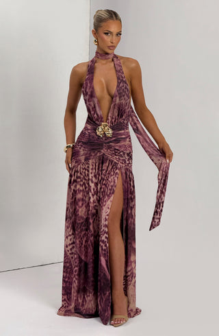 Melania Maxi Dress - Magenta Orchid Print - glavon