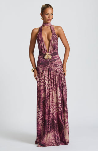 Melania Maxi Dress - Magenta Orchid Print - glavon