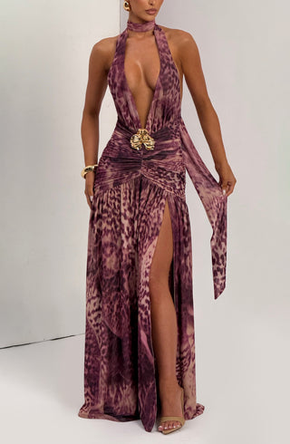 Melania Maxi Dress - Magenta Orchid Print - glavon