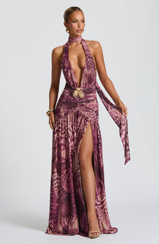 Melania Maxi Dress - Magenta Orchid Print - glavon