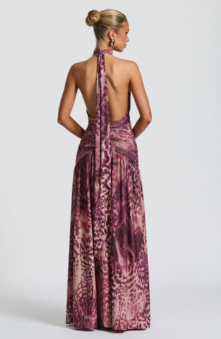 Melania Maxi Dress - Magenta Orchid Print - glavon