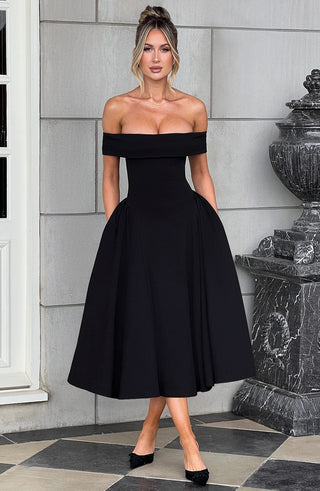 Miranda Midi Dress - Black - glavon