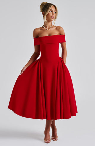 Miranda Midi Dress - Red - glavon