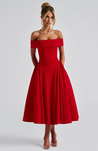 Miranda Midi Dress - Red - glavon