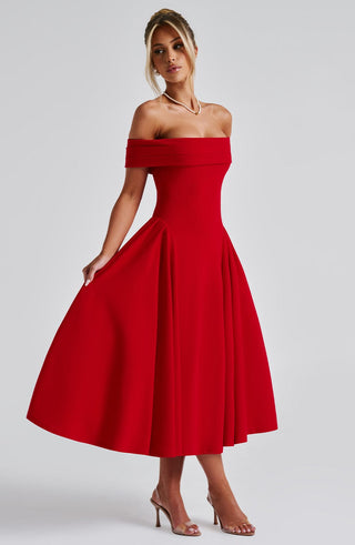 Miranda Midi Dress - Red - glavon