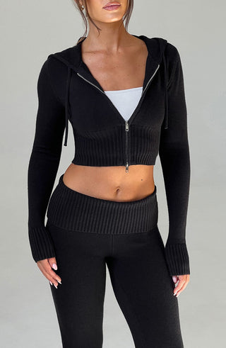Portia Knit Hoodie - Black - glavon