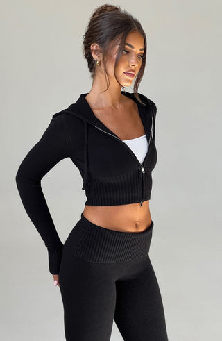 Portia Knit Hoodie - Black - glavon