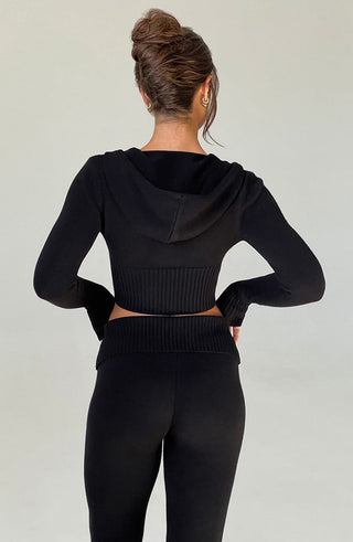 Portia Knit Hoodie - Black - glavon