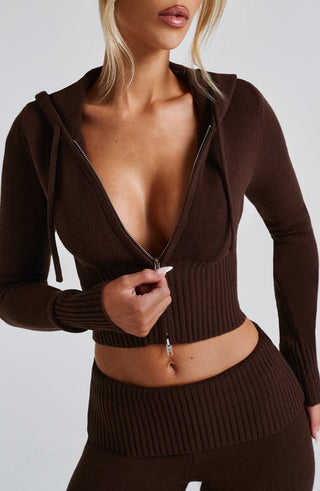 Portia Knit Hoodie - Chocolate - glavon