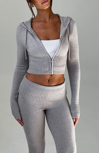 Portia Knit Hoodie - Light Grey Marl - glavon