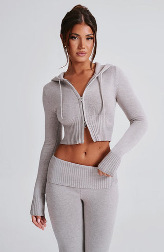 Portia Knit Hoodie - Light Grey Marl - glavon