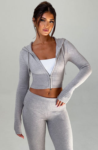 Portia Knit Hoodie - Light Grey Marl - glavon