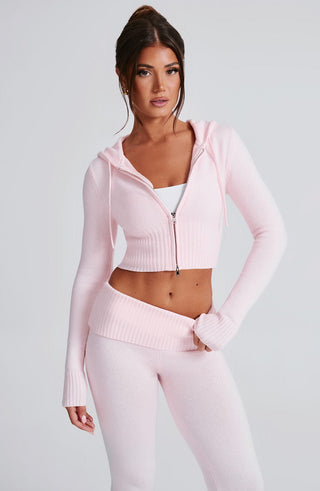Portia Knit Hoodie - Pink - glavon