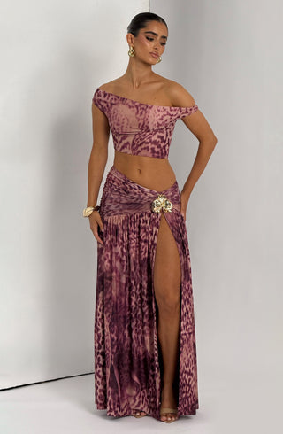 Saira Maxi Skirt - Magenta Orchid Print - glavon