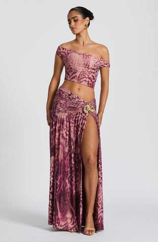 Saira Maxi Skirt - Magenta Orchid Print - glavon