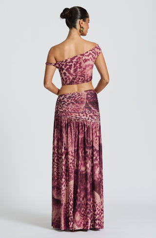 Saira Maxi Skirt - Magenta Orchid Print - glavon