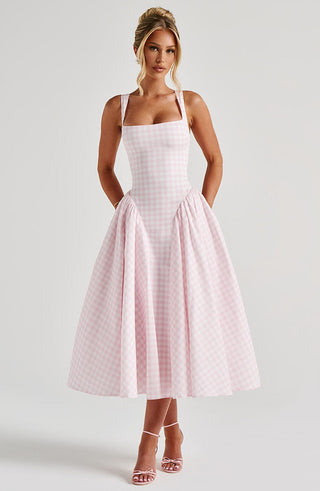 Sherrie Midi Dress - Blush Gingham - glavon