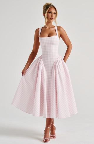 Sherrie Midi Dress - Blush Gingham - glavon