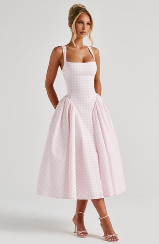 Sherrie Midi Dress - Blush Gingham - glavon