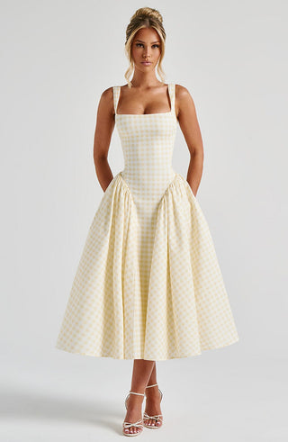 Sherrie Midi Dress - Lemon Gingham - glavon