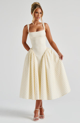 Sherrie Midi Dress - Lemon Gingham - glavon