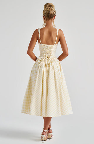 Sherrie Midi Dress - Lemon Gingham - glavon