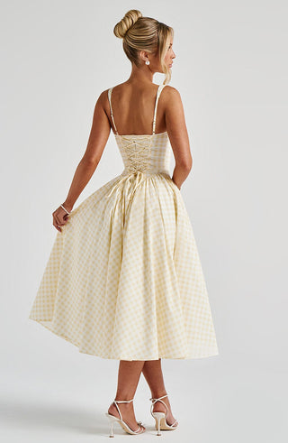 Sherrie Midi Dress - Lemon Gingham - glavon