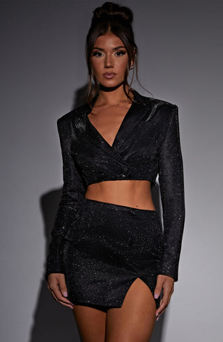 Stefania Cropped Jacket - Black Sparkle - glavon