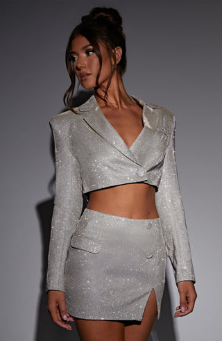 Stefania Cropped Jacket - White Gold Sparkle - glavon