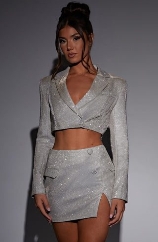 Stefania Cropped Jacket - White Gold Sparkle - glavon
