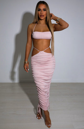 Valencia Maxi Skirt - Baby Pink Sparkle - glavon