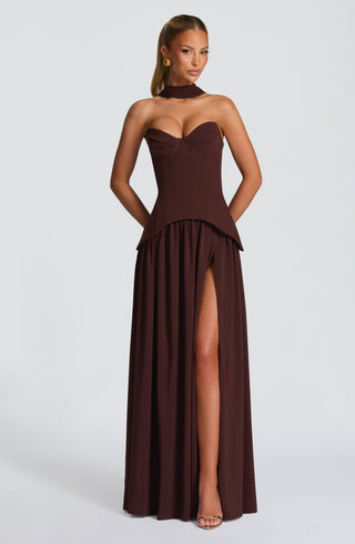 Vietta Maxi Dress - Plum Brown - glavon